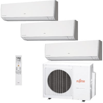 Ar Condicionado Tri Split Fujitsu Inverter Hi Wall 3x 9000 Btus Condensadora 18000 Btus Quente e Frio